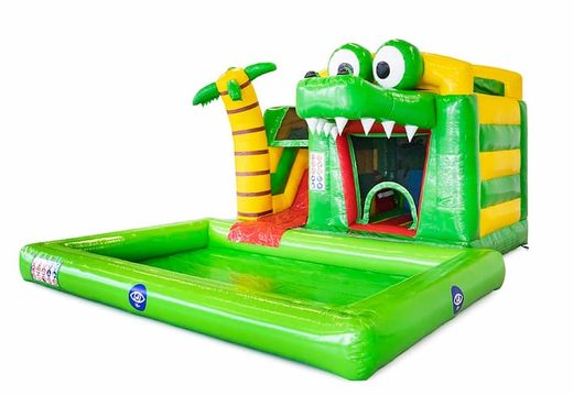 Buy inflatable mini splash bounce bouncy castle with swimming pool at JB Inflatables in the theme crocodile for children. Order inflatable bouncy castles online at JB Inflatables UK.