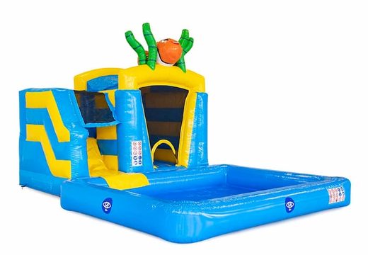 Waterslide bouncy castle in the theme of seaworld with connectable baths at JB Inflatables UK. Buy bouncy castles online at JB Inflatables UK