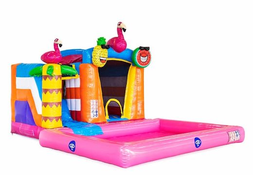 Small splash bouncy castle in flamigo theme with or without bath for children at JB Inflatables UK. Buy inflatable bouncy castles at JB Inflatables UK