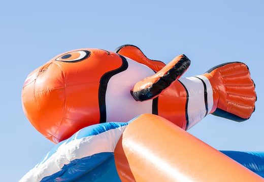 Order unique standard party bouncy castles with a 3D clownfish object at the top for children. Buy bouncy castles online at JB Inflatables UK
