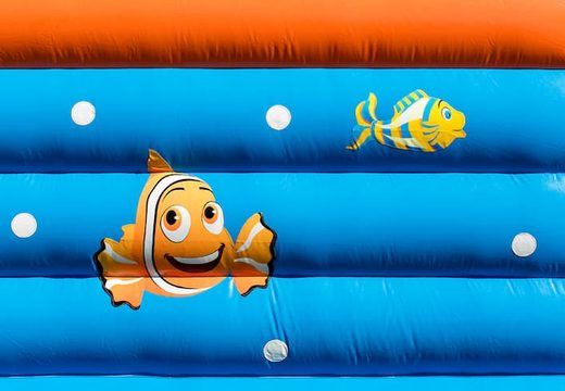 Buy standard party bouncers in striking colors with a large 3D clownfish object on top for children. Order bouncers online at JB Inflatables UK