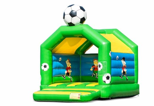 Buy standard bouncy castles in striking colors with a large 3D football object for children on top. Order bouncy castles online at JB Inflatables UK