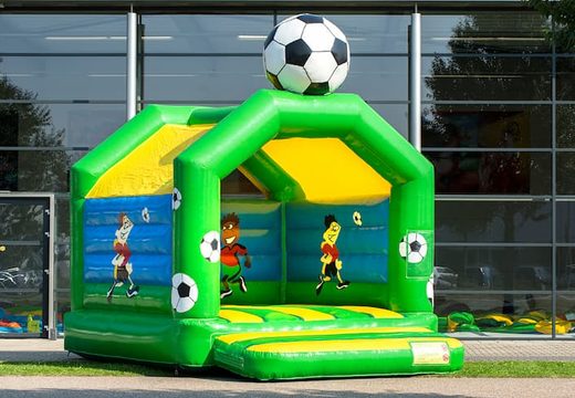 Order a standard bouncy castle in striking colors with a large 3D football object for children on top. Inflatables for sale online at JB Inflatables UK