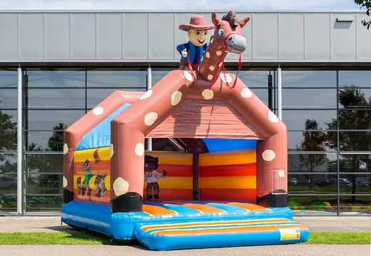 Cowboy theme super bouncer with roof for kids. Buy bouncers online at JB Inflatables UK
