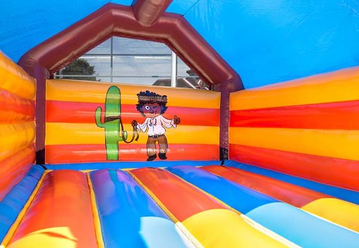 Big inflatable bouncy castle  with roof in cowboy theme to buy for kids. Order bouncy castles online at  JB Inflatables UK 