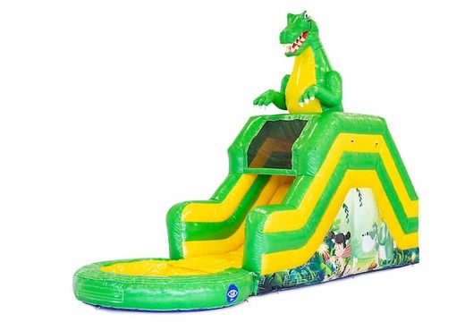 Buy a bouncy castle with water slide for your garden in a dinosaur theme for children. Order inflatables online at JB Inflatables UK