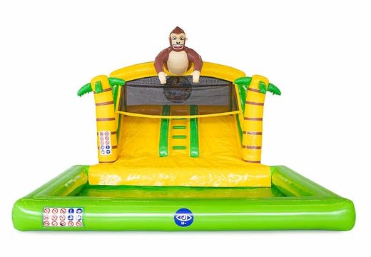Multiplay splashy slide jungle bouncy castle with a 3D object of a large gorilla on top for kids at JB Inflatables UK. Order bouncy castles online at JB Inflatables UK