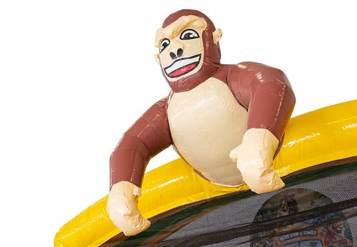 Multiplay splashy slide jungle bounce house with a 3D object of a large gorilla on top for kids at JB Inflatables UK. Buy bounce houses online at JB Inflatables UK