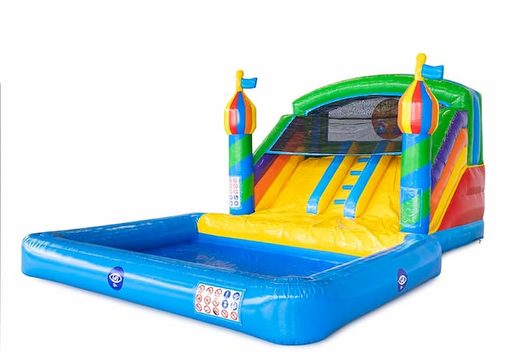 Buy inflatable bouncer with double slide and water bath in theme party for children at JB Inflatables UK. Order inflatable bouncers online at JB Inflatables UK