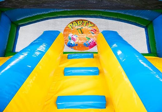 Order water slide bouncy castle in party theme at JB Inflatables UK. Buy bouncy castles online now at JB Inflatables UK