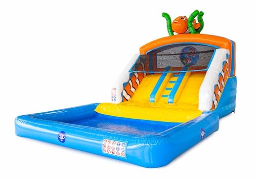 Buy inflatable splashy slide bouncy castle with double slide and water bath in theme seaworld sea nemo for children at JB Inflatables UK. Order inflatables online at JB Inflatables UK