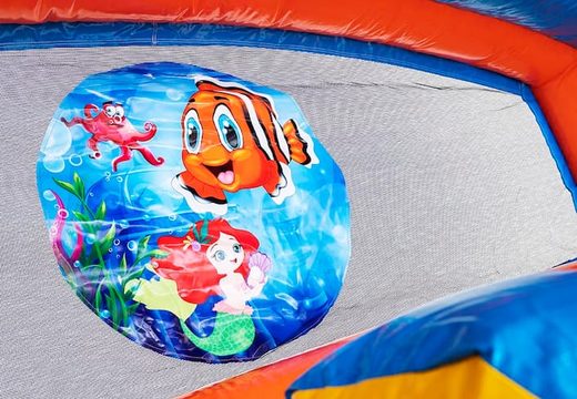 Multiplay splashy slide seaworld bounce house with a 3D object from nemo on top for kids at JB Inflatables UK. Buy bounce houses online at JB Inflatables UK