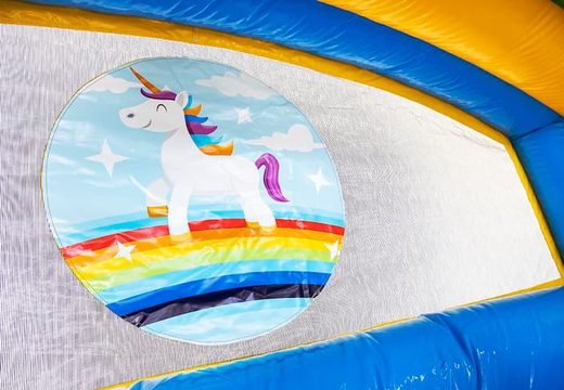 Multiplay splashy slide unicorn bouncy castle for kids at JB Inflatables UK. Order bouncy castles online at JB Inflatables UK