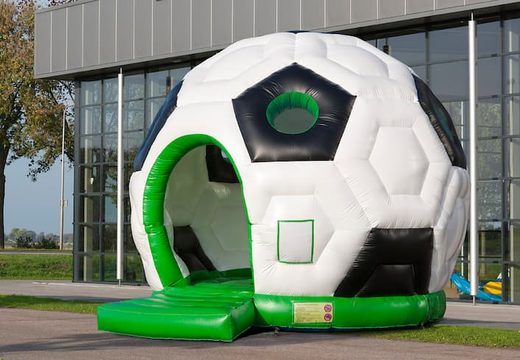 Super bouncy castle with roof in football theme for kids. Buy bouncy castles online at JB Inflatables UK