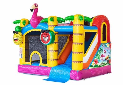 Opblaasbaar Jumpy Happy Splash springkasteel met bad te koop in thema flamingo voor kids bij JB Inflatables