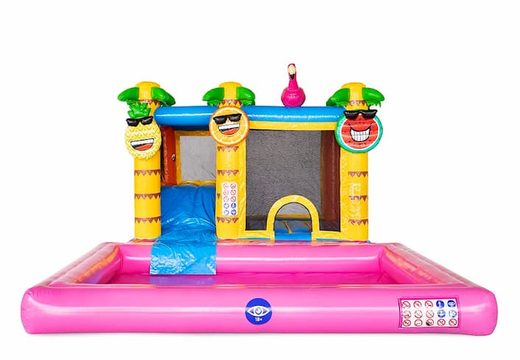 Opblaasbaar Multi Splash Bounce Flamingo springkasteel met waterbadje kopen in thema flamingo voor kinderen bij JB Inflatables