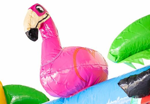 Opblaasbaar Multi Splash Bounce Flamingo springkasteel met zwembadje bestellen in thema flamingo voor kids bij JB Inflatables