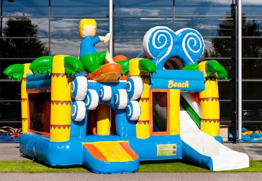 Buy medium inflatable beach themed multiplay bouncy castle with slide for kids. Order inflatable bouncy castles online at JB Inflatables UK