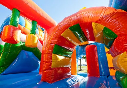 Order medium inflatable multiplay bouncy castle in beach theme with slide for children. Order inflatable bouncy castles online at JB Inflatables UK