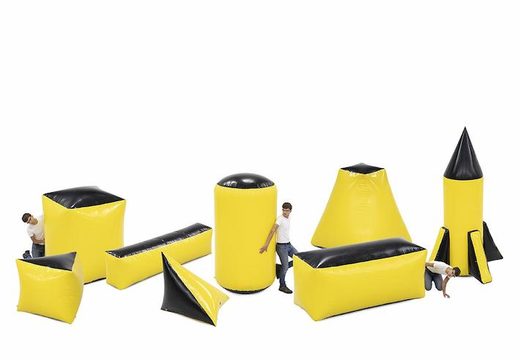 Battle obstacle set of 8 inflatables in the color yellow for both young and old. Order inflatable battle obstacle sets now online at JB Inflatables UK