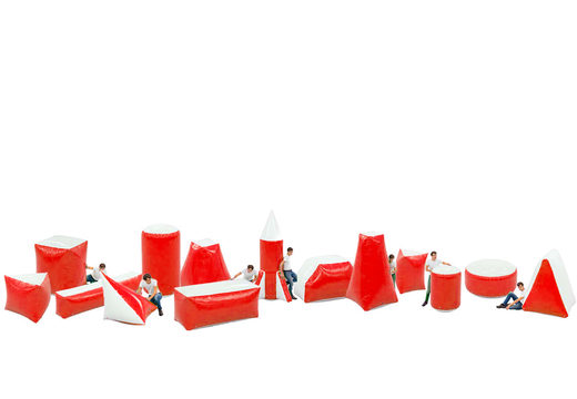 Battle obstacle set of 14 pieces inflatable in the red color for both young and old. Order inflatable battle obstacle sets now online at JB Inflatables UK