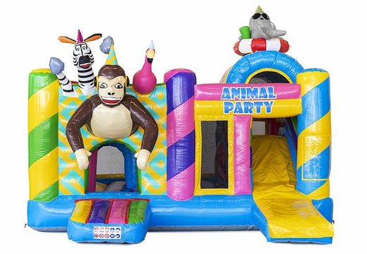 Buy inflatable bouncy castle with slide with partying animals for children