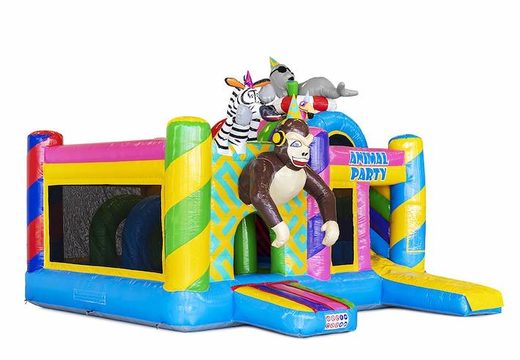 Order inflatable bouncy castle with slide with partying animals for children