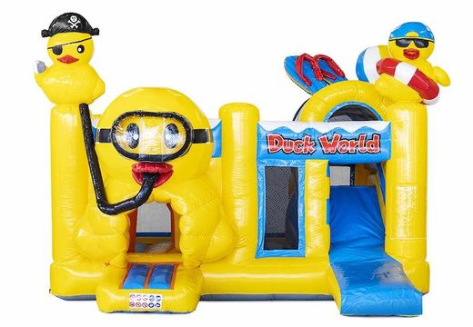inflatable air cushion with slide in yellow with ducks on it for sale for children