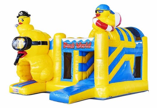 buy inflatable air cushion with slide in yellow with ducks on it for children