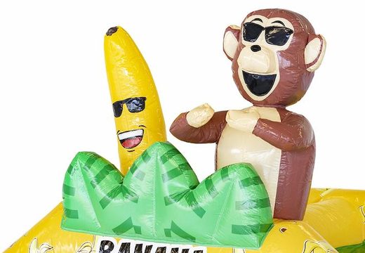 Bestel springkussen opblaasbaar in bananen apen thema met glijbaan kopen voor kinderen