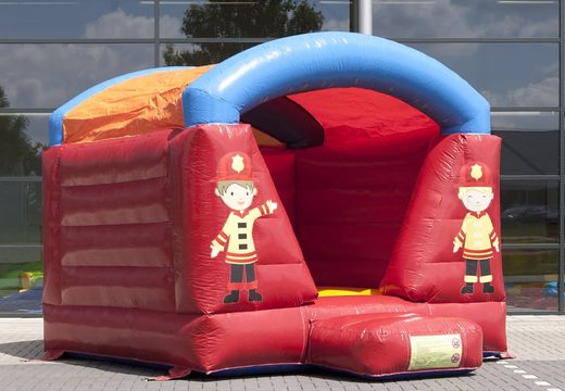 Order inflatable bouncy castle covered in red with a fire brigade theme for children