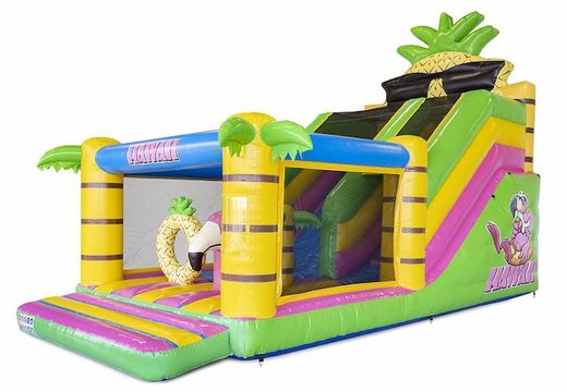 Hawaii themed inflatable slide with bouncy castle section for sale for kids