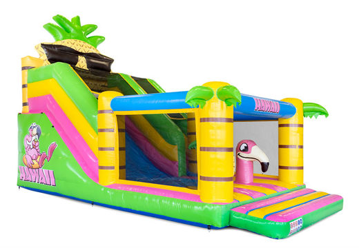 Hawaii themed inflatable slide with bouncy castle section for children