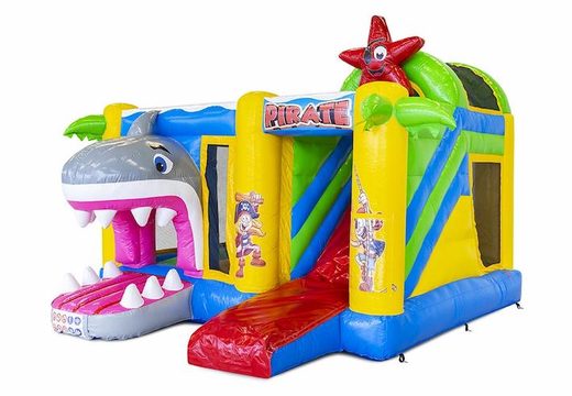 Pirate Theme Inflatable Bouncer With Slide With 3D Shark For Sale For Kids