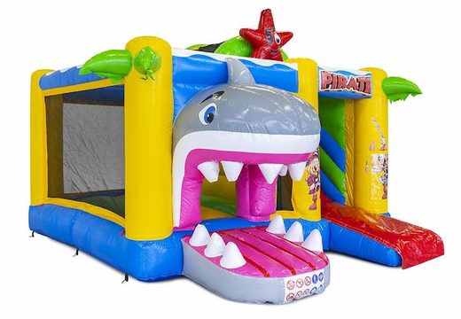 Order inflatable bouncer with slide in pirate theme with 3d shark for children