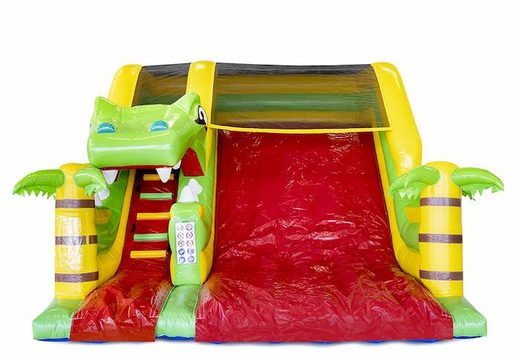 Red and green dino themed inflatable slide for kids for sale
