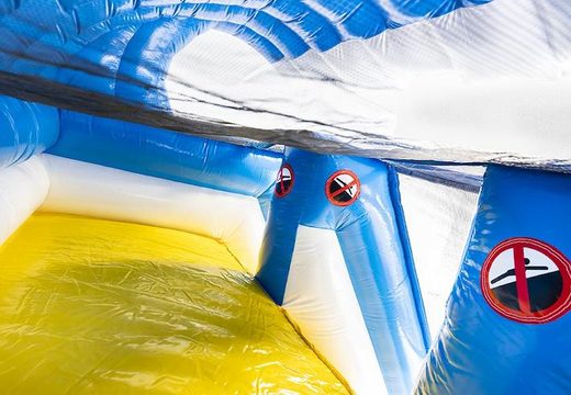 Order inflatable water slide in blue with white and palm trees for children