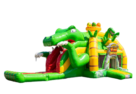 Buy inflatable air cushion multiplay with slide in yellow green dino theme