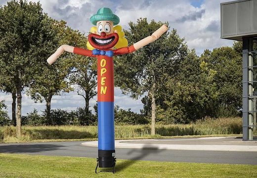 Order the 5m skydancer party clown with open text at JB Inflatables UK. All standard inflatable skydancers are delivered super fast