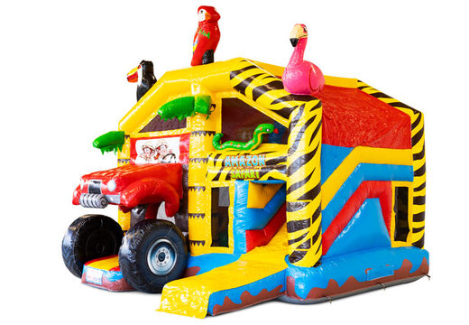 Inflatable multiplay bouncy castle with roof in amazon safari theme for sale for kids