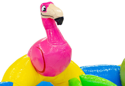 Buy colored inflatable park in Flamingo theme for children. Order inflatables online at JB Inflatables UK