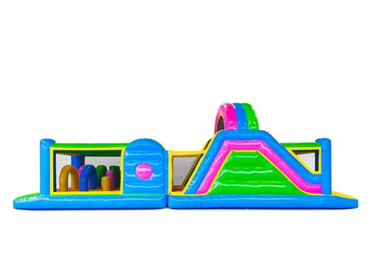 Order 13 meters bouncy castle Happy colors for kids. Buy inflatables with obstacle courses now online at JB Inflatables UK