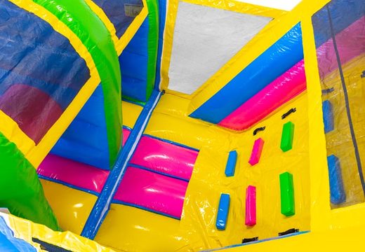 13 meter long Happy colors inflatable obstacle course for children. Order inflatable obstacle courses now online at JB Inflatables UK