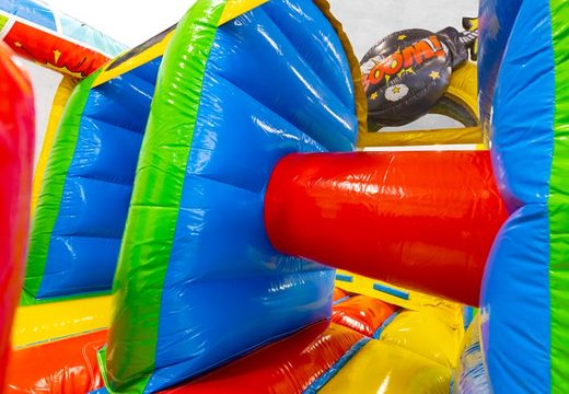 Order Comic 13m inflatable obstacle course for children. Buy inflatable obstacle courses now online at JB Inflatables UK