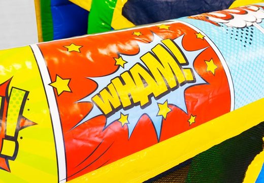 13 meter long Comic inflatable obstacle course for children. Order inflatable obstacle courses now online at JB Inflatables UK