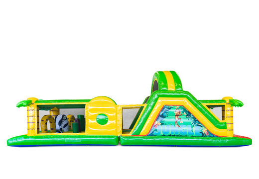 Order 13 meters bouncy castle in theme Jungle for kids. Buy inflatables with obstacle courses now online at JB Inflatables UK