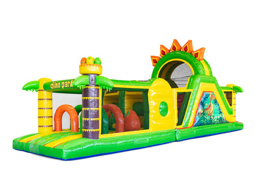 Buy 13 meters bouncy castle in theme Dino for kids. Order inflatables with obstacle courses now online at JB Inflatables UK