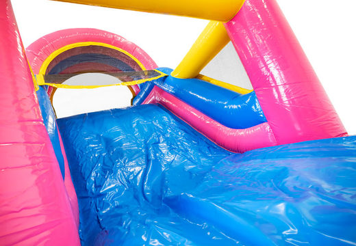 Obstacle course 13m long in theme Flamingo for children. Buy inflatable obstacle courses now online at JB Inflatables UK