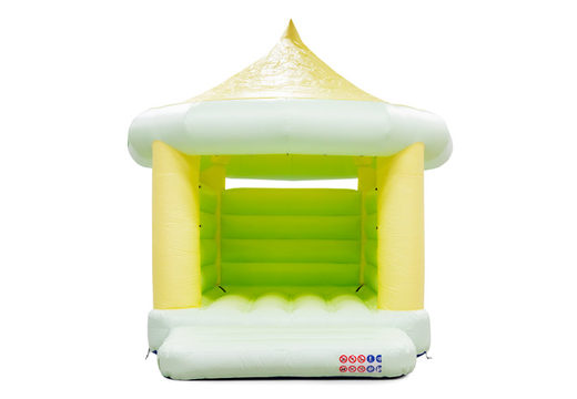 Buy standard carousel bouncy castle in pastel colors yellow green for children. Order bouncy castles online at JB Inflatables UK