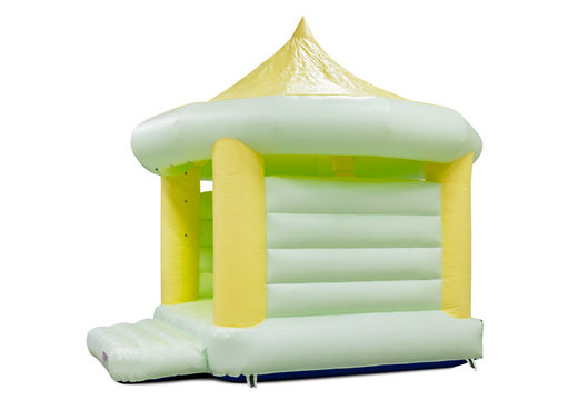 Standard carousel bouncy castle for sale in pastel colors yellow green for children. Buy indoor bouncy castles online at JB Inflatables UK
